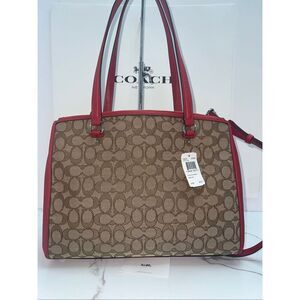 🔥🎁NWT! Coach STANTON Carryall Handbag Sig Canvas Khaki/True Red Msrp:$375.00
